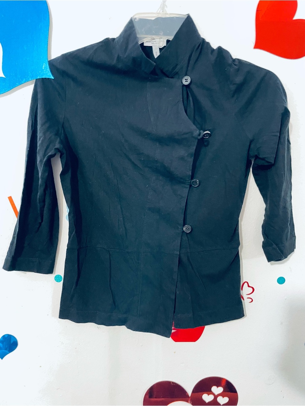 Morgane Le Fay Black Asymmetrical Button Blazer